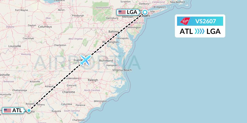 VS2607 Virgin Atlantic Airways Flight Map: Atlanta to New York