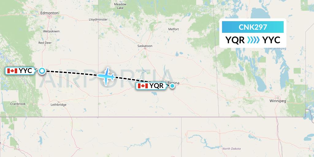 CNK297 Sunwest Aviation Flight Map: Regina to Calgary