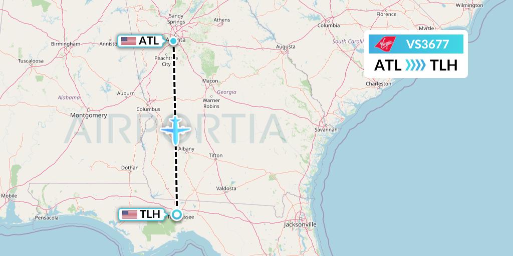 VS3677 Virgin Atlantic Airways Flight Map: Atlanta to Tallahassee