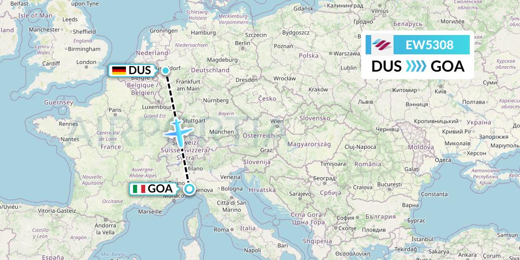 EW5308 Eurowings Flight Map: Dusseldorf to Genoa