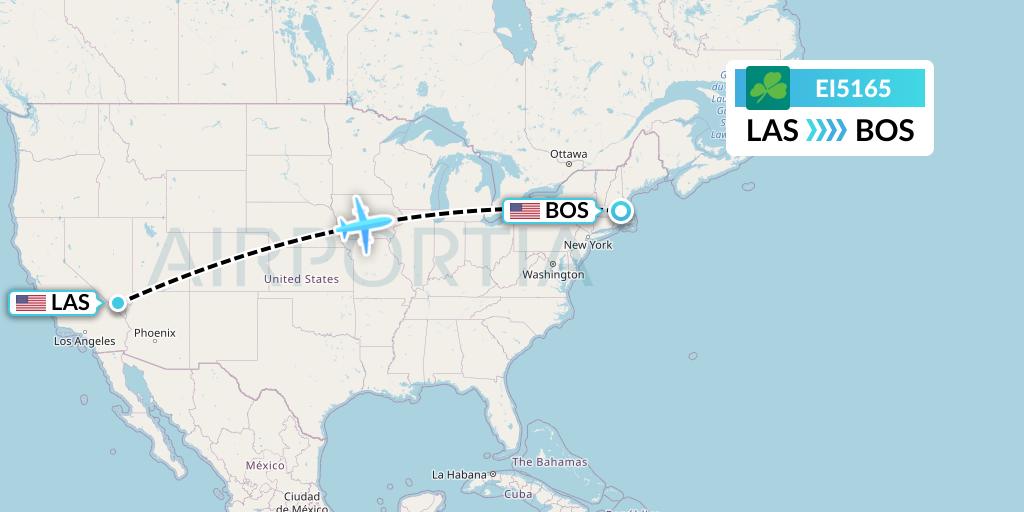 EI5165 Aer Lingus Flight Map: Las Vegas to Boston