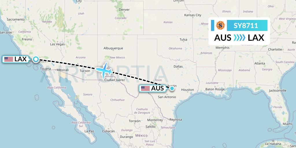 SY8711 Sun Country Airlines Flight Map: Austin to Los Angeles