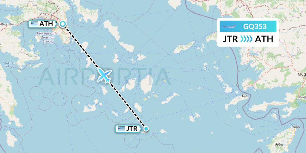 GQ353 Sky Express (Greece) Flight Map: Santorini to Athens