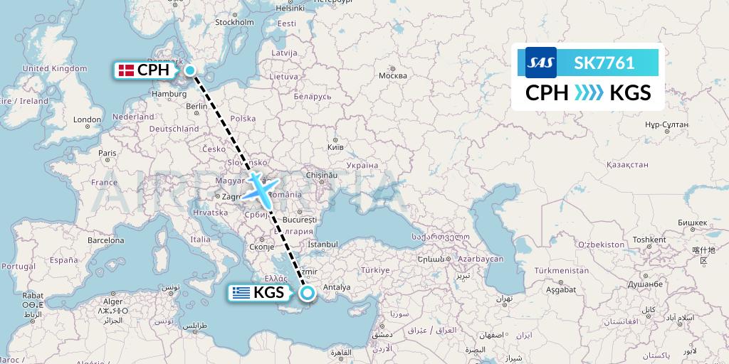 SK7761 SAS Flight Map: Copenhagen to Kos