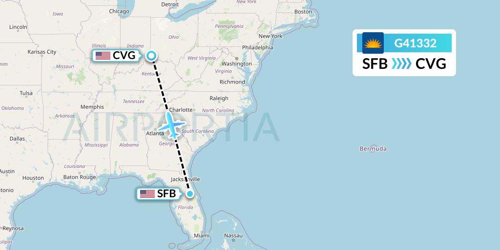 G41332 Allegiant Air Flight Map: Orlando to Cincinnati