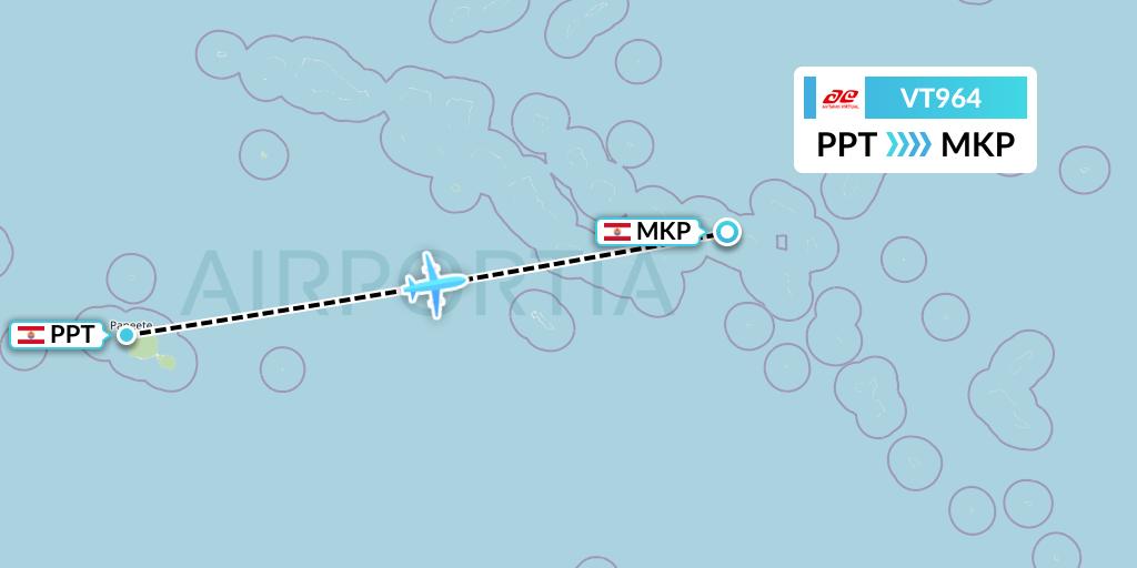 VT964 Air Tahiti Flight Map: Papeete to Makemo