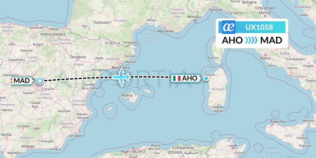 UX1058 Air Europa Flight Map: Alghero to Madrid