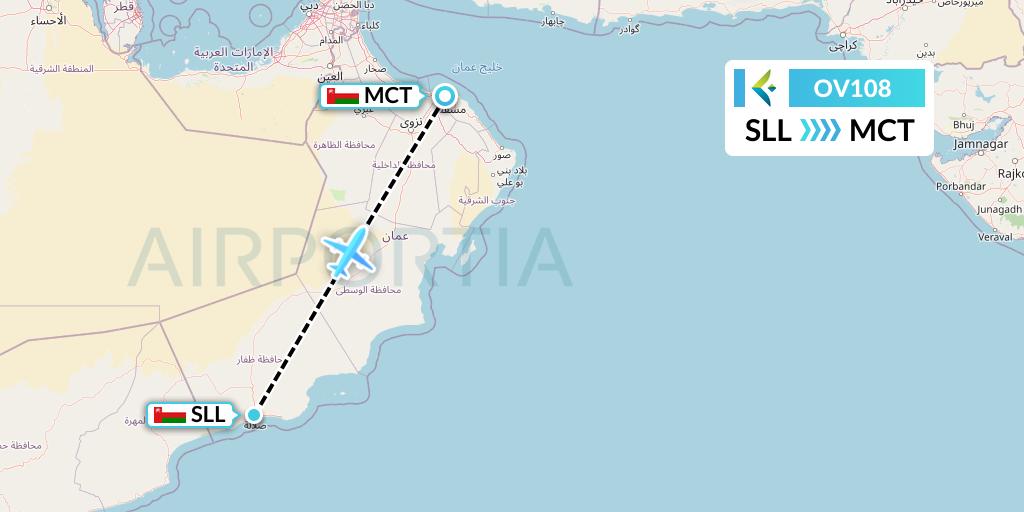 OV108 SalamAir Flight Map: Salalah to Muscat
