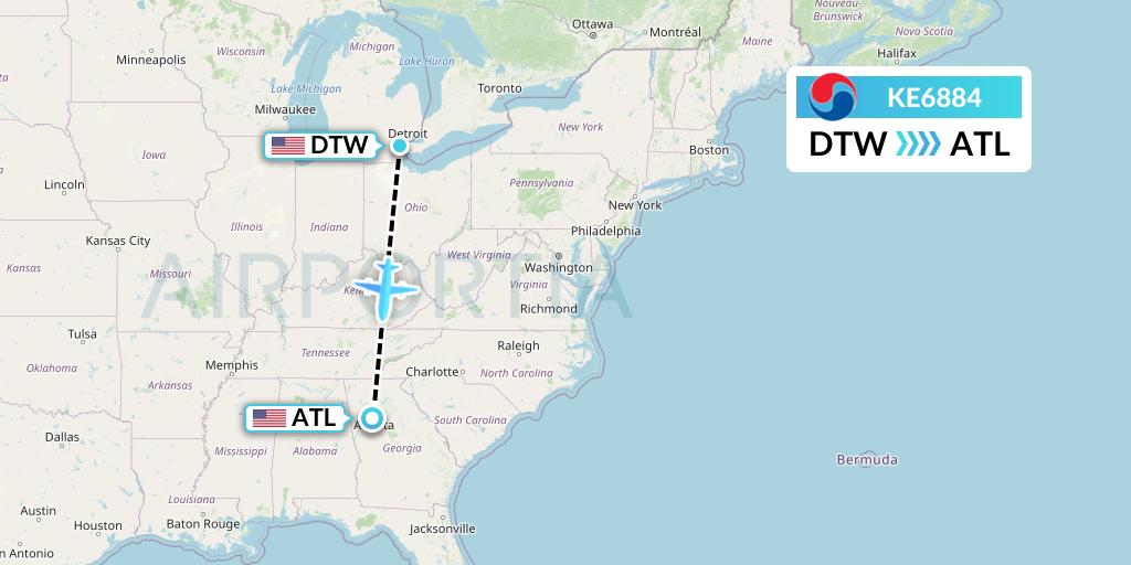 KE6884 Korean Air Flight Map: Detroit to Atlanta
