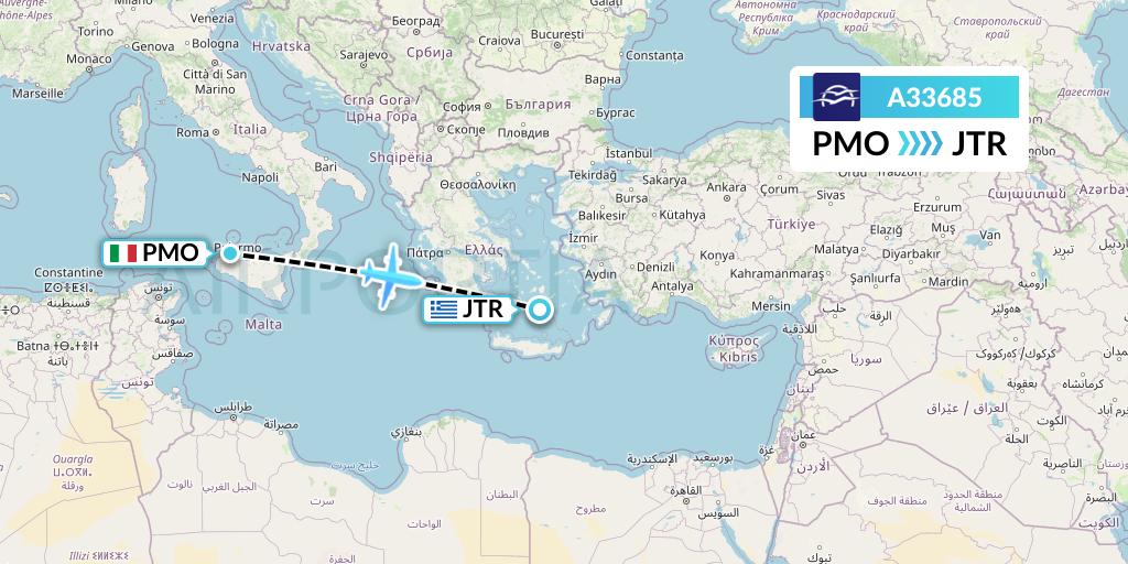 A33685 Aegean Airlines Flight Map: Palermo to Santorini