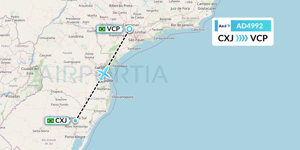 AD4992 Azul Brazilian Airlines Flight Map: Caxias do Sul to Campinas