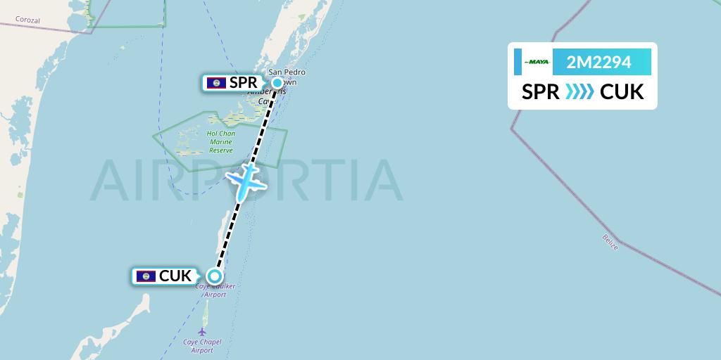 2M2294 Maya Island Air Flight Map: San Pedro to Caye Caulker