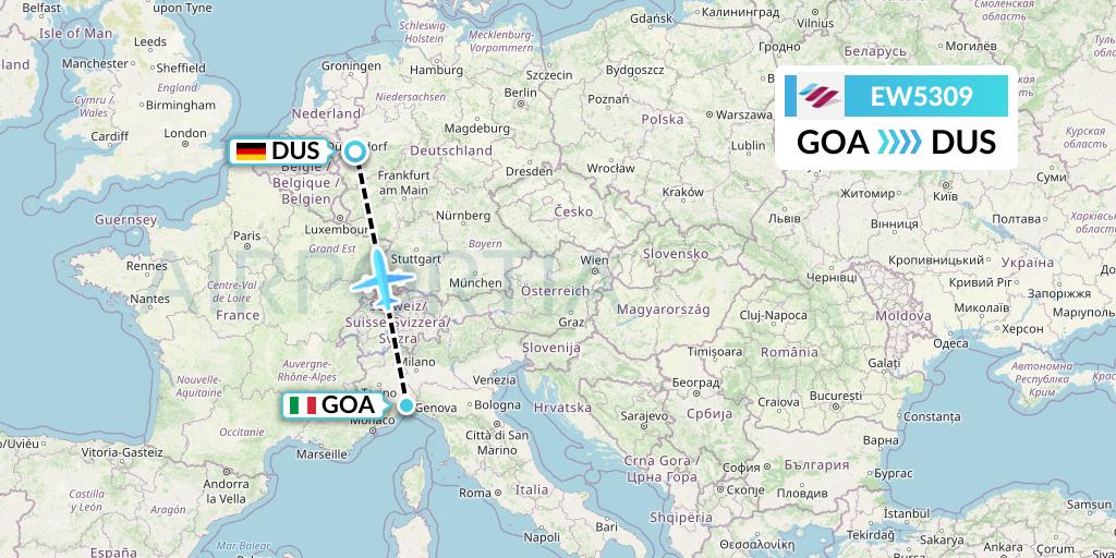 EW5309 Eurowings Flight Map: Genoa to Dusseldorf