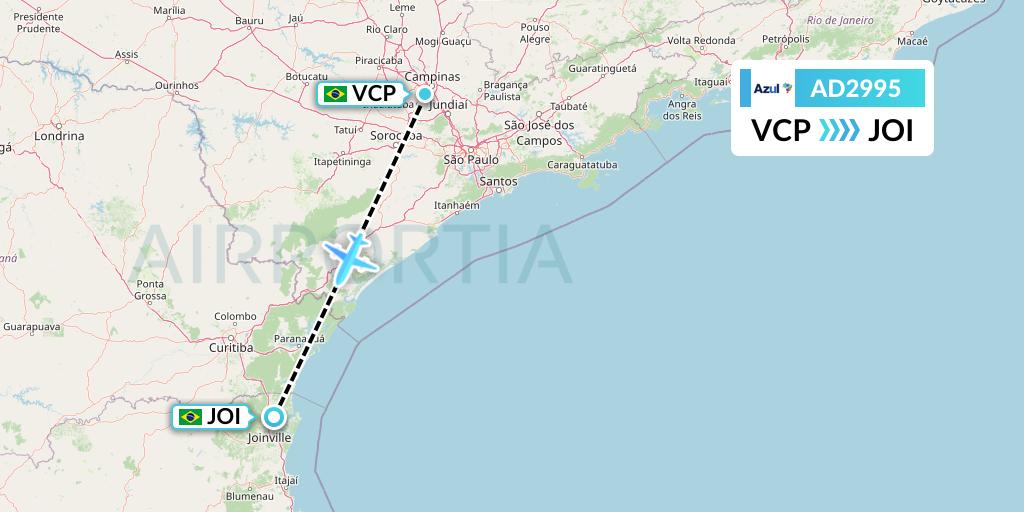 AD2995 Azul Brazilian Airlines Flight Map: Campinas to Joinville