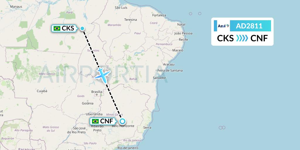 AD2811 Azul Brazilian Airlines Flight Map: Carajas to Belo Horizonte