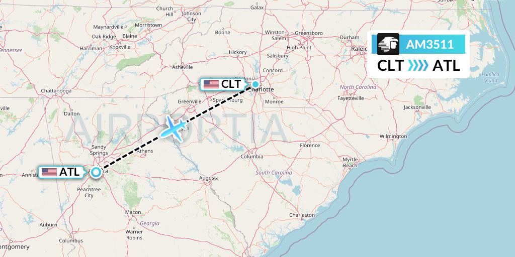 AM3511 Aeromexico Flight Map: Charlotte to Atlanta