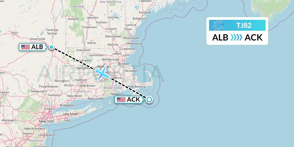 TJ82 Tradewind Aviation Flight Map: Albany to Nantucket