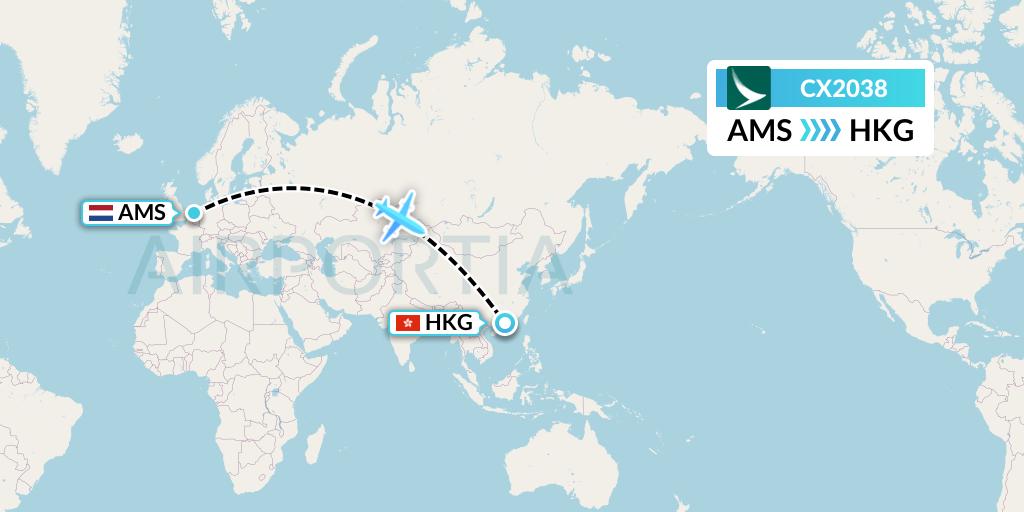 CX2038 Cathay Pacific Flight Map: Amsterdam to Hong Kong