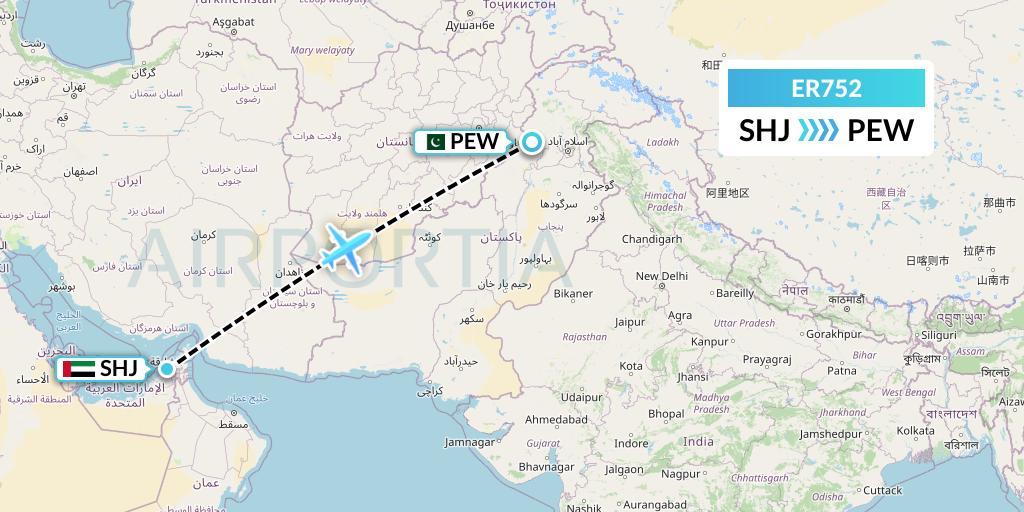 ER752 Serene Air Flight Map: Sharjah to Peshawar