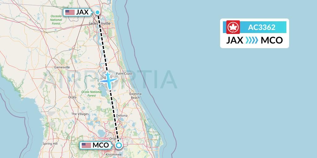 AC3362 Air Canada Flight Map: Jacksonville to Orlando