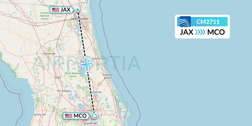 CM2711 Copa Airlines Flight Map: Jacksonville to Orlando