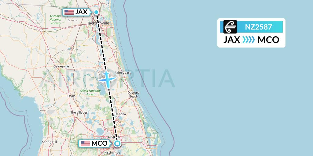NZ2587 Air New Zealand Flight Map: Jacksonville to Orlando