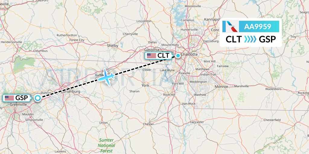 AA9959 American Airlines Flight Map: Charlotte to Greenville-Spartanburg
