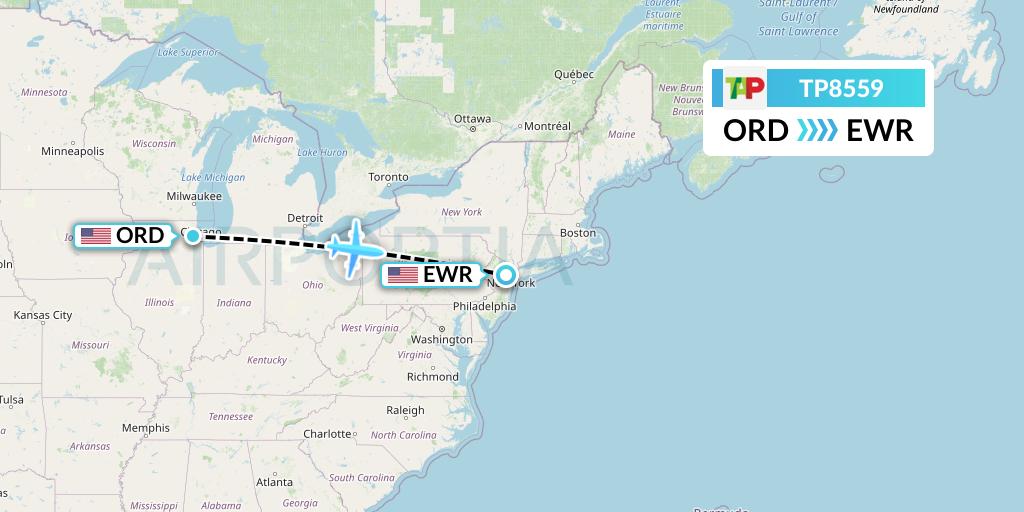 TP8559 TAP Portugal Flight Map: Chicago to New York