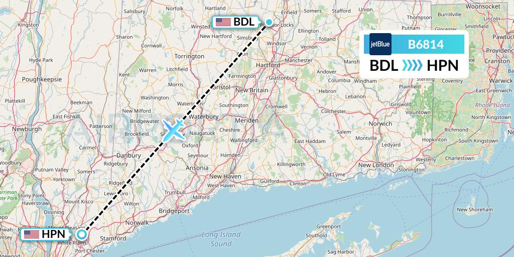 B6814 JetBlue Airways Flight Map: Windsor Locks to White Plains