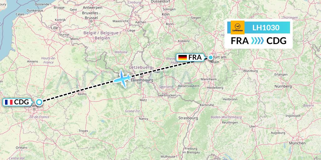 LH1030 Lufthansa Flight Map: Frankfurt to Paris