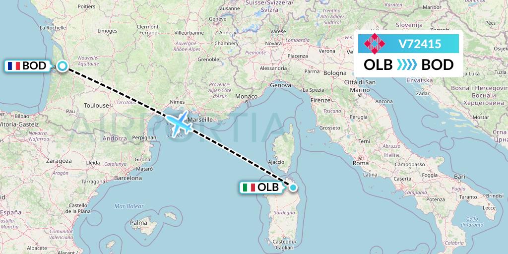 V72415 Volotea Flight Map: Olbia to Bordeaux