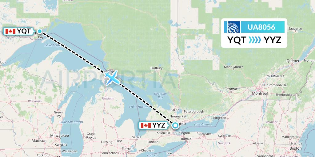 UA8056 United Airlines Flight Map: Thunder Bay to Toronto