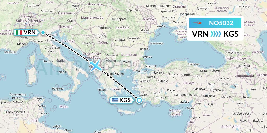 NO5032 Neos Flight Map: Verona to Kos