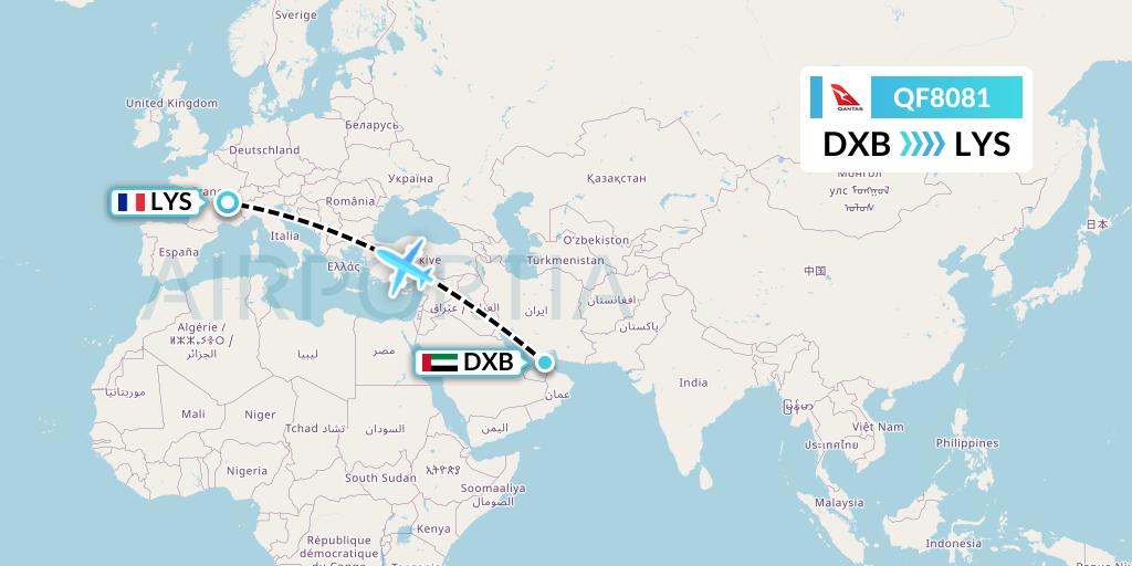 QF8081 Qantas Flight Map: Dubai to Lyon