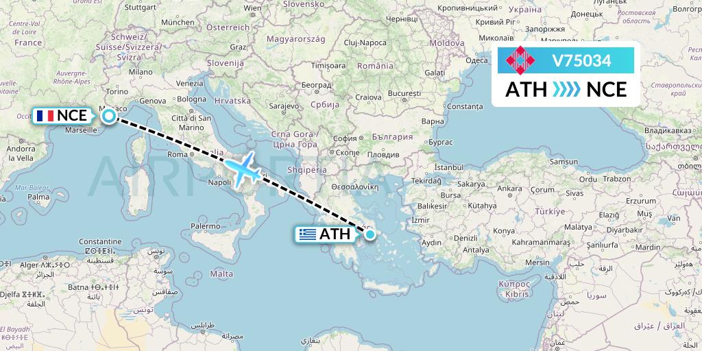 V75034 Volotea Flight Map: Athens to Nice