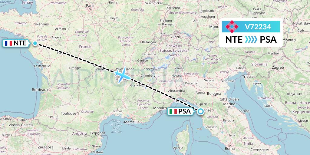 V72234 Volotea Flight Map: Nantes to Pisa