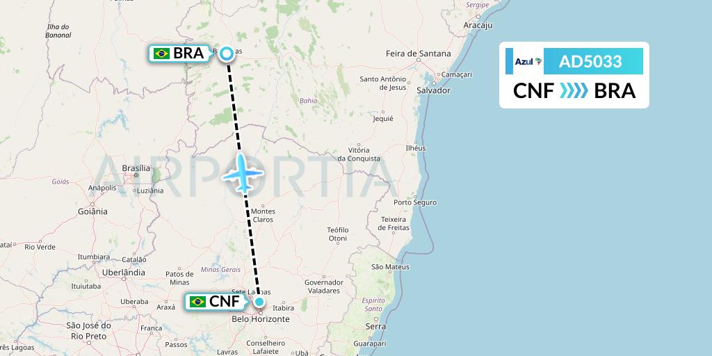 AD5033 Azul Brazilian Airlines Flight Map: Belo Horizonte to Barreiras