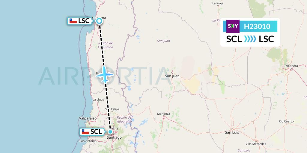 H23010 Sky Airline Flight Map: Santiago to La Serena