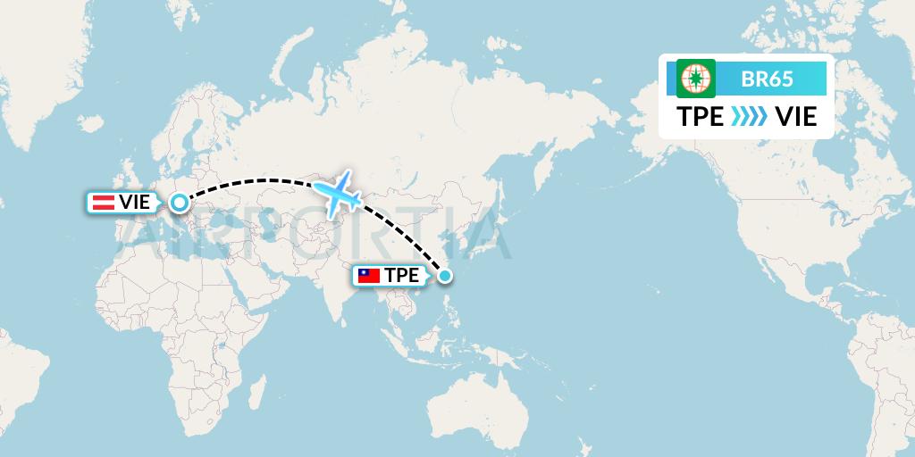 BR65 EVA Air Flight Map: Taipei to Vienna