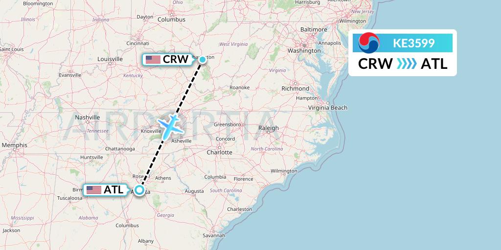 KE3599 Korean Air Flight Map: Charleston to Atlanta