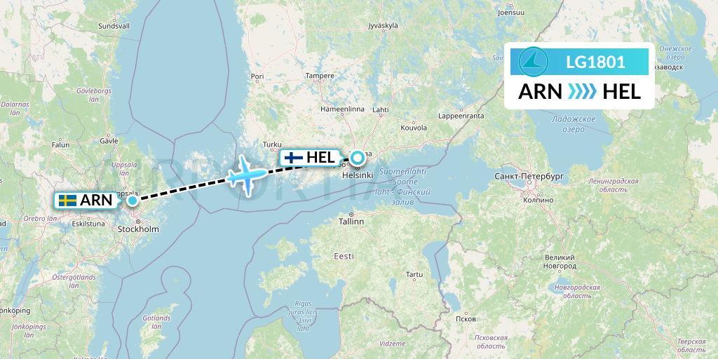 LG1801 Luxair Flight Map: Stockholm to Helsinki