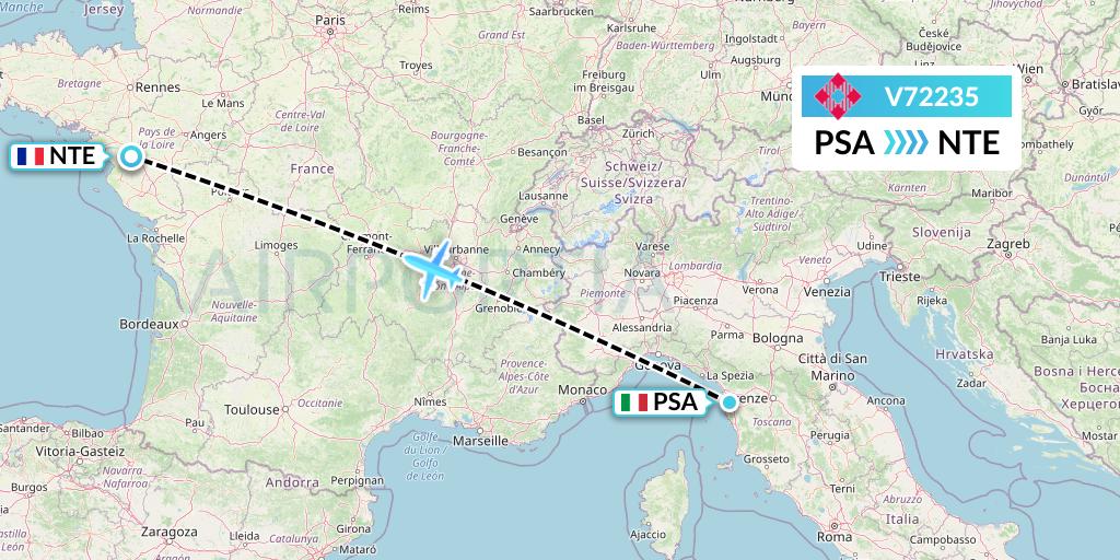 V72235 Volotea Flight Map: Pisa to Nantes