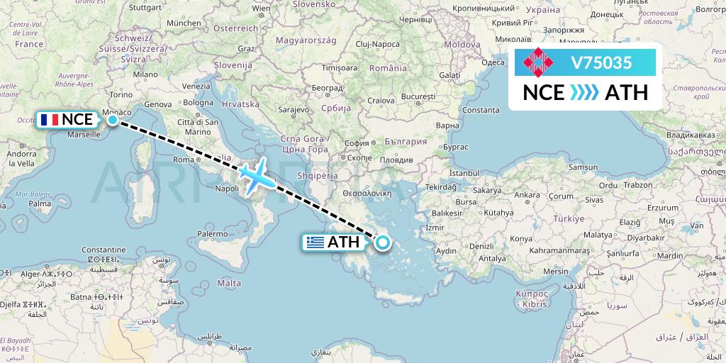 V75035 Volotea Flight Map: Nice to Athens