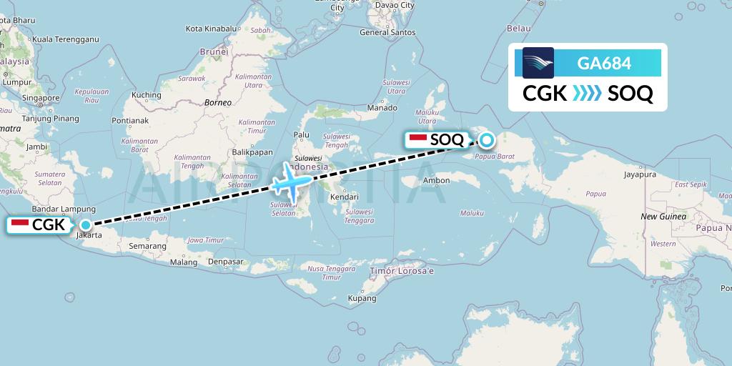 GA684 Garuda Indonesia Flight Map: Jakarta to Sorong