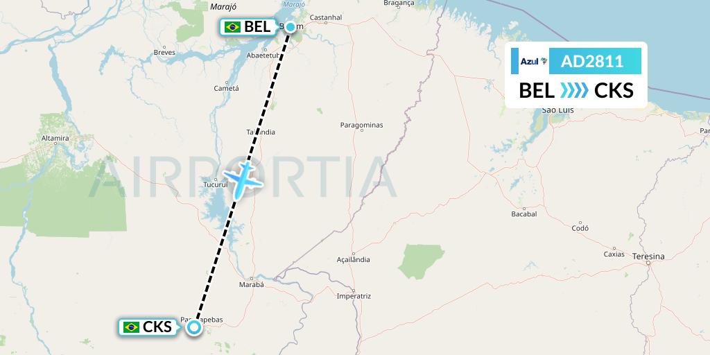 AD2811 Azul Brazilian Airlines Flight Map: Belem to Carajas