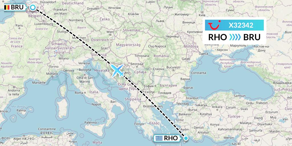 X32342 TUI fly Germany Flight Map: Rhodes to Brussels