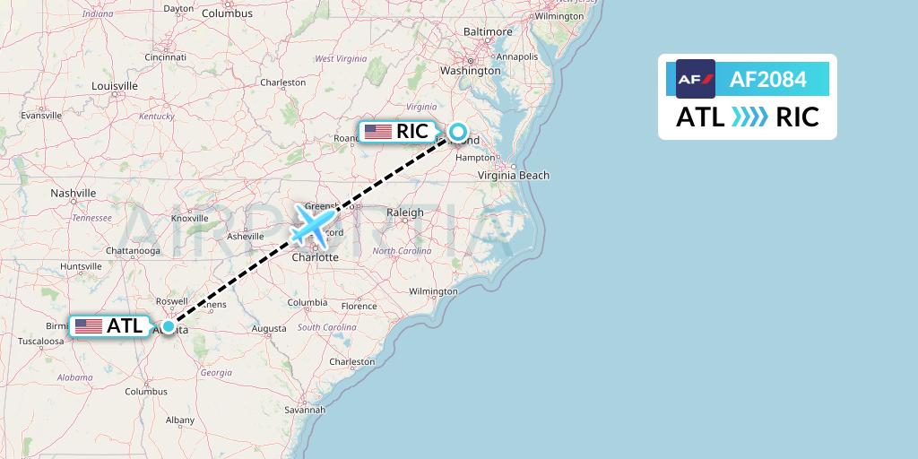 AF2084 Air France Flight Map: Atlanta to Richmond