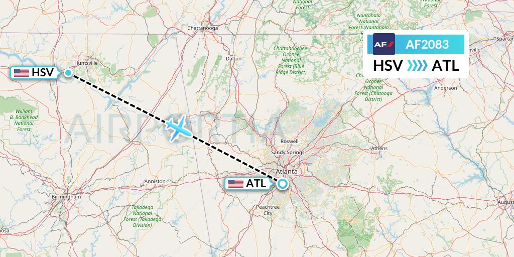 AF2083 Air France Flight Map: Huntsville to Atlanta