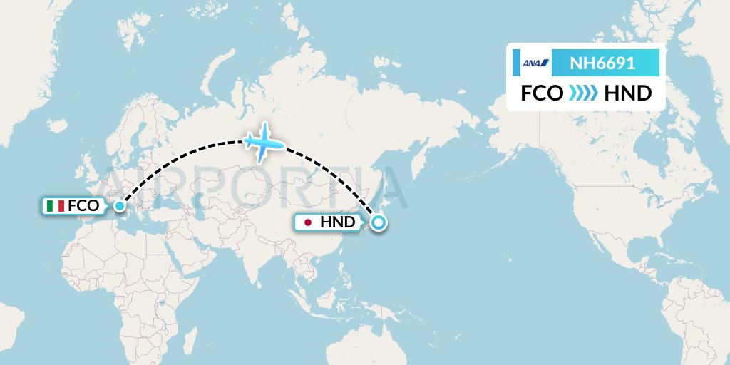 NH6691 All Nippon Airways Flight Map: Rome to Tokyo
