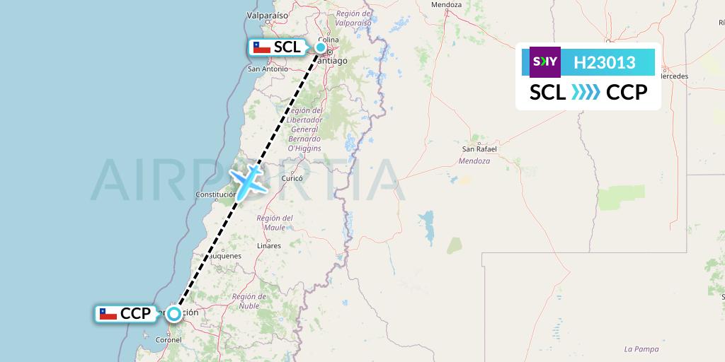 H23013 Sky Airline Flight Map: Santiago to Concepcion